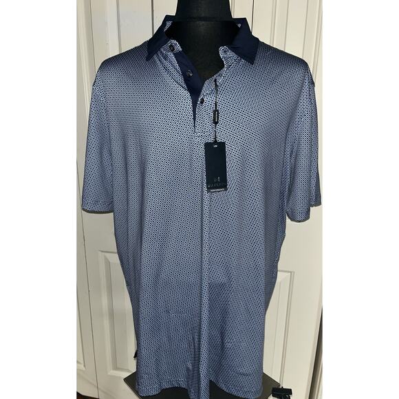 Maelreg Performance Polo Golf Shirt Men’s 2XL Blue Geometric Stretch UPF 30 NWT‎ - Picture 2 of 7